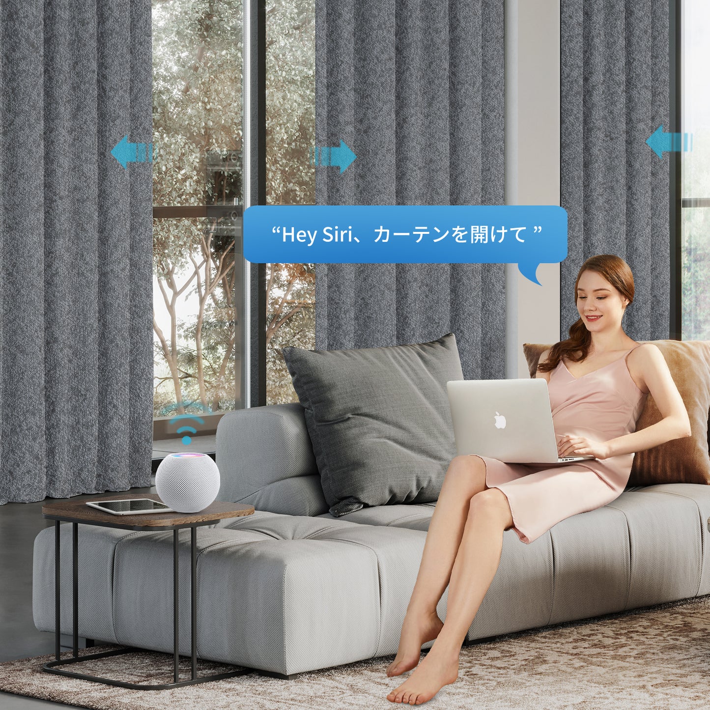 SmartWings 電動カーテン ドレープカーテン 遮光率90% テウセル(Teucer)