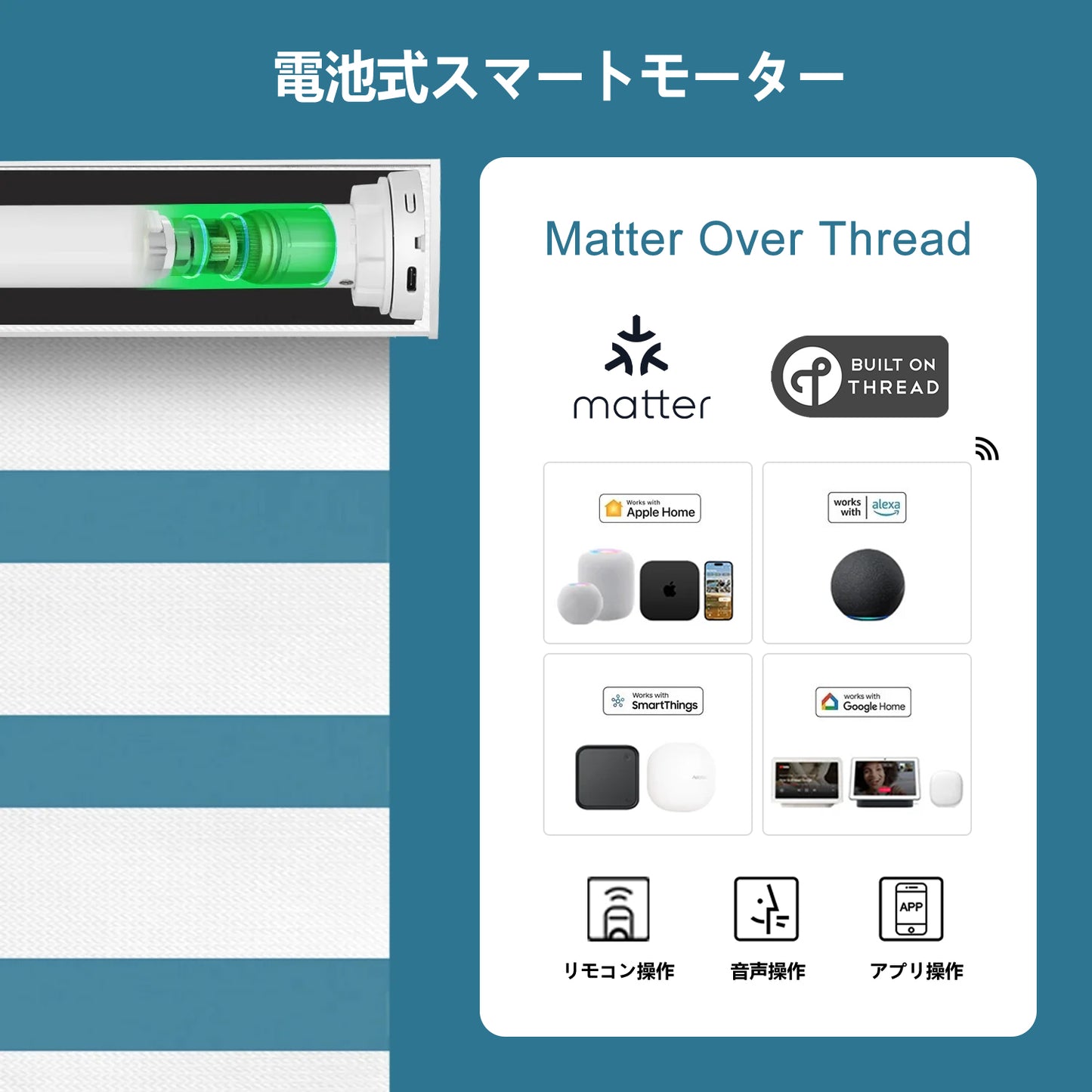 SmartWings 電動式調光ロールスクリーン 遮光率90% ゼブラ95mm アストリッド(Astrid)