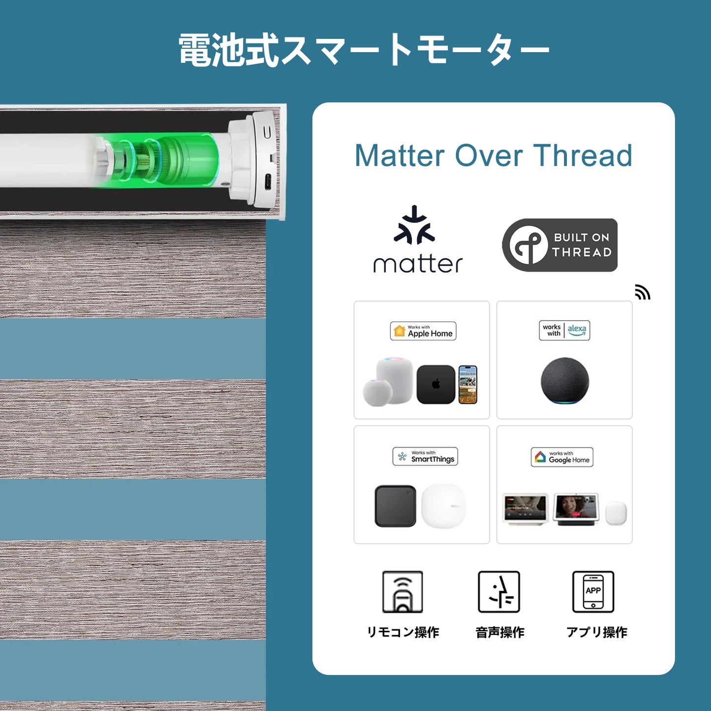 SmartWings 電動式調光ロールスクリーン 遮光率60% ゼブラ95mm