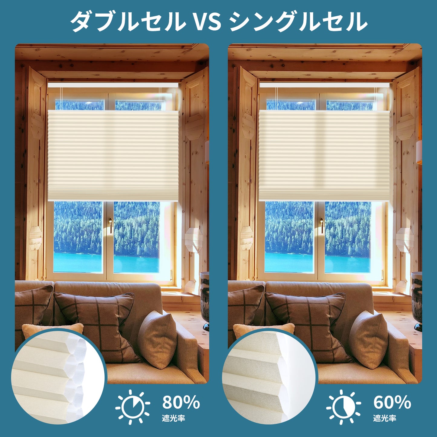 SmartWings 電動式ハニカムスクリーン・アップダウンスタイル 半遮光 ノワ（Nowa）